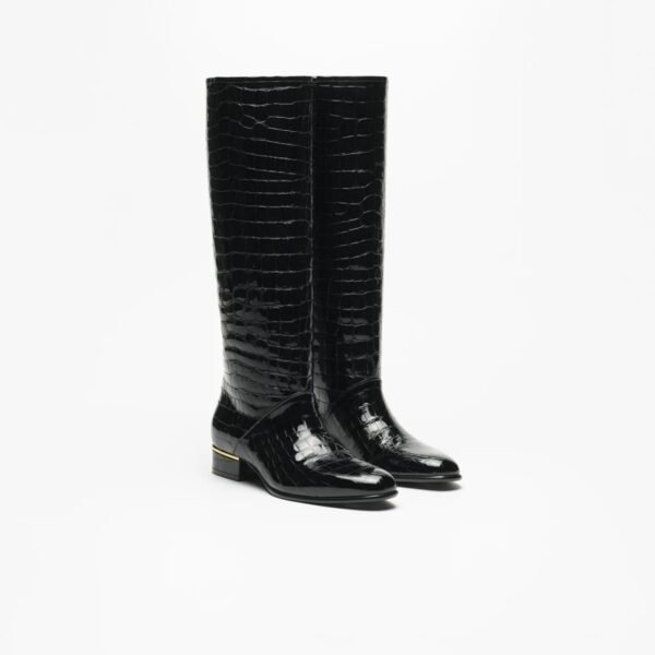 Chanel High Boots Crocodile Embossed Patent Calfskin