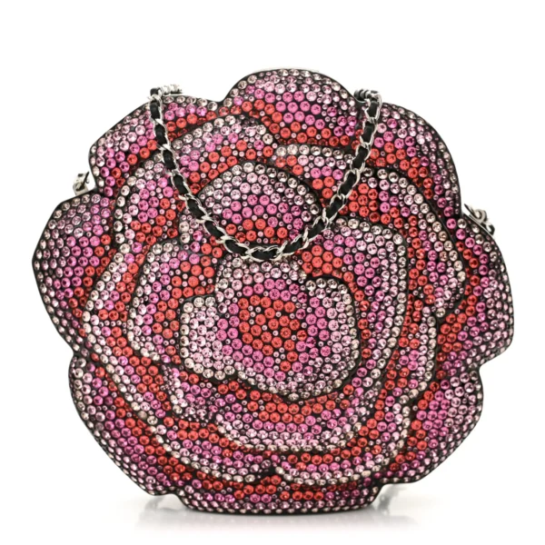 Plexiglass Strass Camellia Minaudiere Clutch Pink Black Multicolor