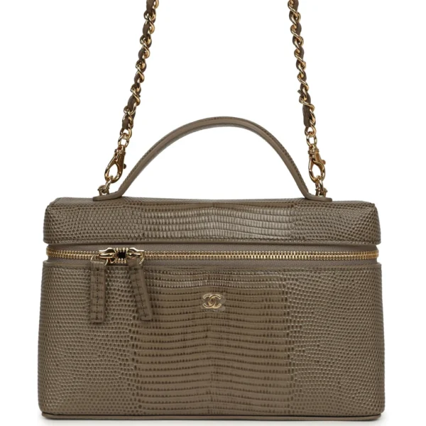 Chanel Vanity Case Dark Khaki Lizard Embossed Calfskin